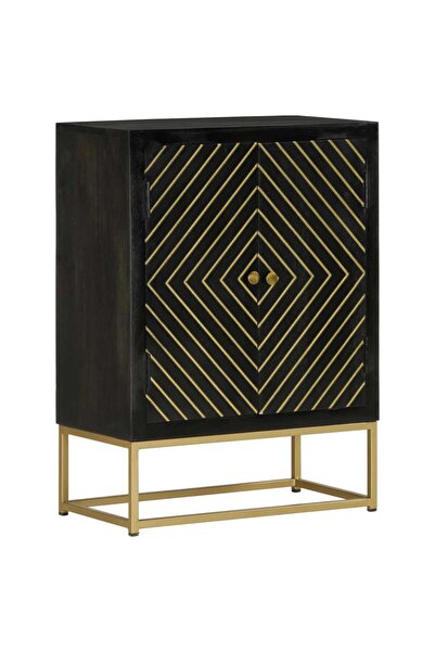 vidaxl Servantă cu 2 uși, negru/auriu, 55x30x75 cm, lemn masiv mango