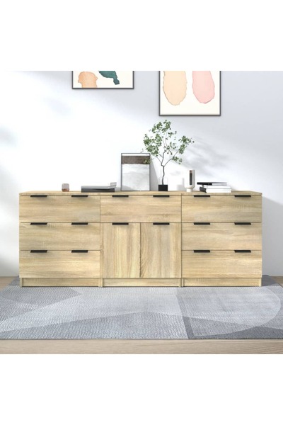 vidaxl 3 Piece Sideboards Sonoma Oak Engineered Wood