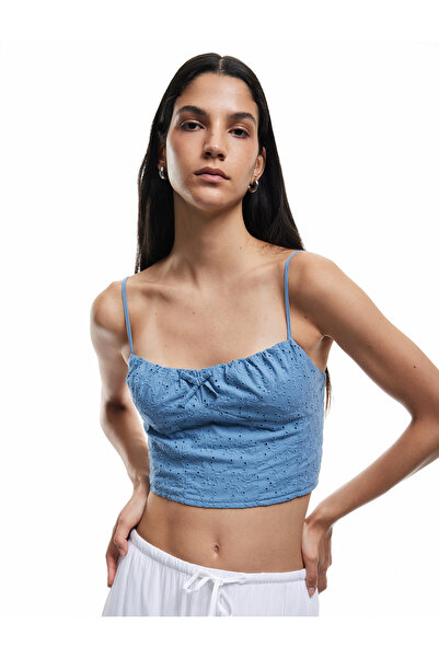 Koton Cotton Bow Rope Strap Fishtail Crop Tank Top