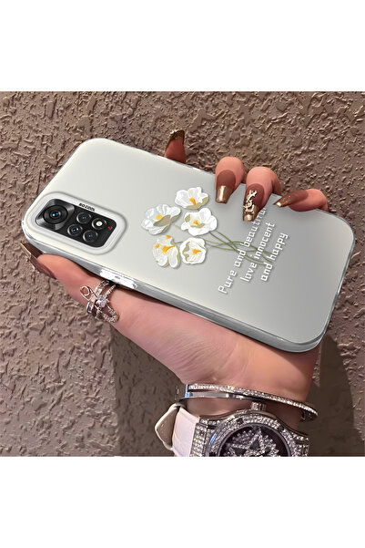 ucuc Xiaomi Redmi Note 11 Compatible Silicone Edge Acrylic Back White Flower ...