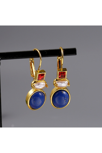 Choice أقراط متدلية عتيقة من حجر اللازورد للنساء، مطلية بالذهب، مرصعة بحجر العقيق، E1109-1