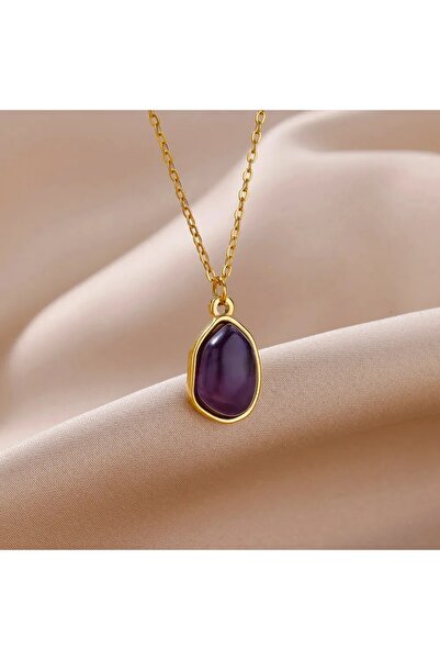 Choice قلادة بيضاوية الشكل من حجر الأوبال للنساء، مصنوعة من الفولاذ المقاوم ل...