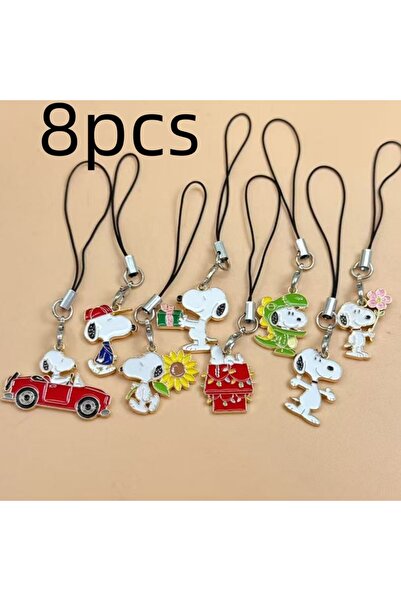 Miniso WHITE 8pcs Snoopy Men Women Cute Creative Cartoon Fashion Bag Mobile Phone Lanyard Decoration Exquis