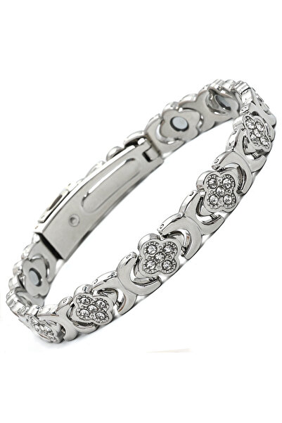 Choice سوار نحاسي مغناطيسي كامل بتصميم عتيق فضي اللون على شكل نفل محظوظ، طوله...