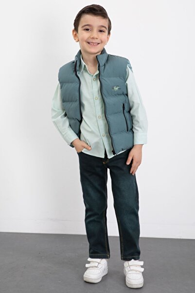 Cansın Mini Set de pantaloni din set cu vestă piese pentru băiat, verde, cu cămașă, 23471