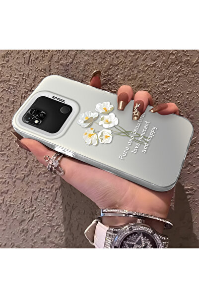 ucuc Xiaomi Redmi 9C Compatible Silicone Edge Acrylic Back White Flower Prote...