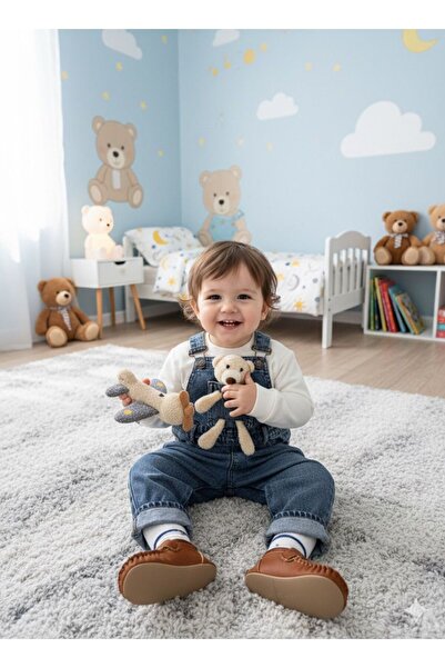 Mişsa Bebe Ayıcıklı Unisex Kot Salopet Oyuncaklı 2 parça Denim