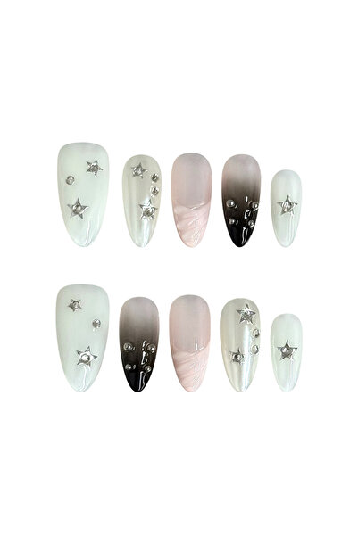 Choice Style 1 M 10pcs Almond Fake Nails Star Glitter False Nails Handmade Rhinestone Artificial Nails For
