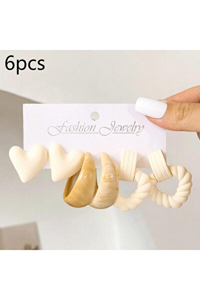 Choice StyleC-6pcs Cute Sweet White Heart-shaped Earrings Bohemian Resin coff...