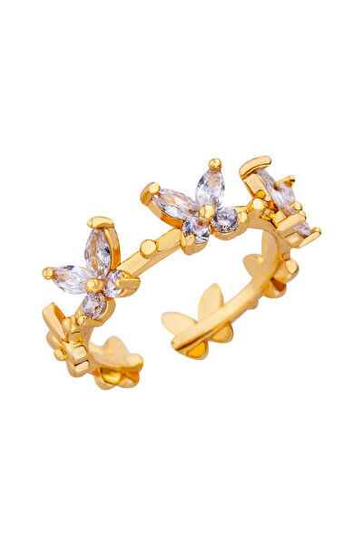 Choice JZ5444G Cute Zircon Butterfly Rings for Women Opening Gold Color Stain...