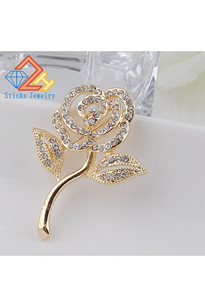 Choice Light Yellow Gold Color New Arrival Crystal Rose Broh Elegant Pins Cut...