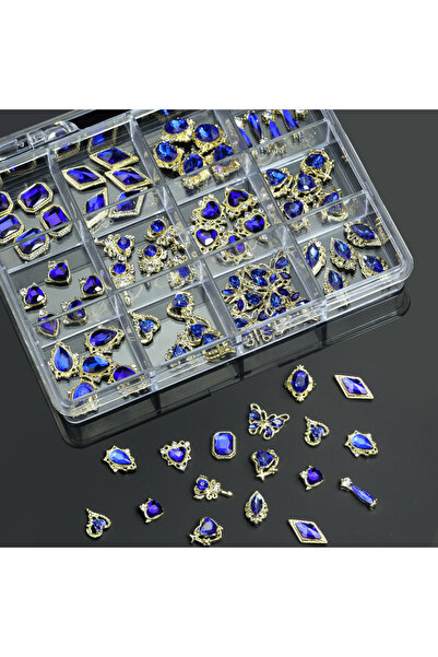 Choice WHITE 12-grid luxury alloy Klein blue glass diamond nail charms various styles of nail rhinestones s