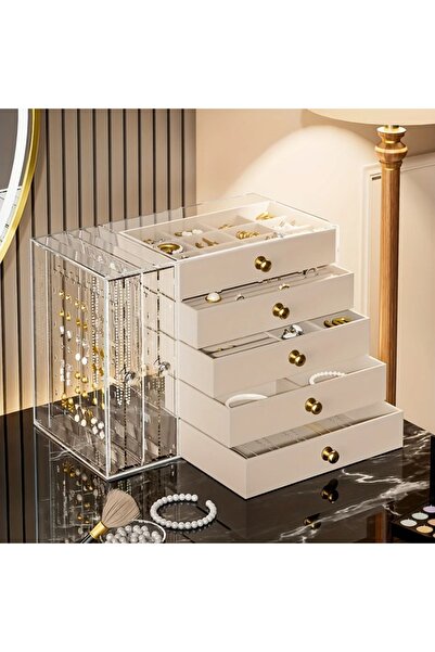 Choice صندوق مجوهرات مكتبي شفاف متعدد الطبقات جديد من A-Beige مع أدراج ذات سع...