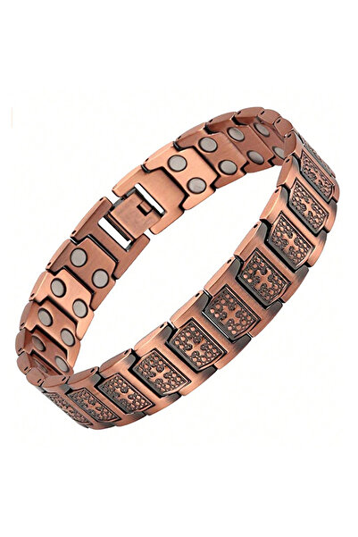 Choice سوار رجالي من النحاس الخالص المطلي بالذهب، سوار نحاسي خالص بوصلات مغنا...