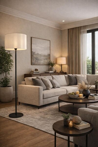 ABAJUR EVİM Farell siyah ayaklı silindir şapka Lambader