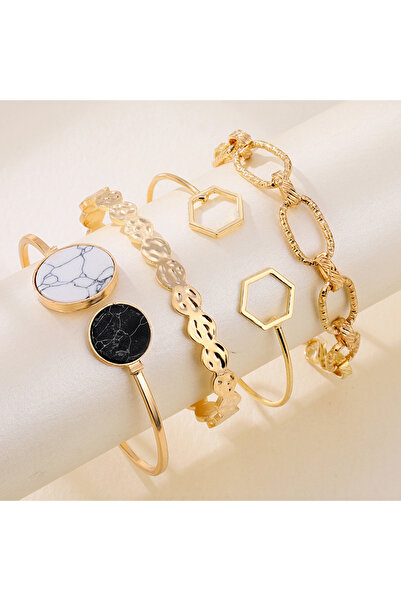 Choice طقم أساور معدنية ثقيلة وكبيرة الحجم مكون من 4 قطع، بتصميم بانك، للنساء...