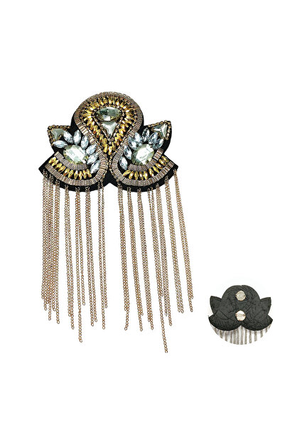 Choice Gold with pin Epaulette Brooch Pin Bead Long Tassel Chain Electroplating Decor DIY Men Women Bling E