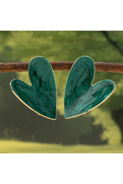 Choice Darkgreen A Pair of Women's Earrings, Smooth Irregular Heart-Shaped Ea...