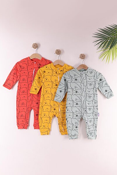 kidello Yellow Baby Boy 100% Cotton Zippered 3-Piece Colorful Teddy Bear Patt...