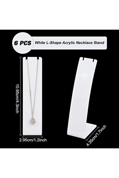 Choice AECH-04388 6 Pcs Plastic Necklace Stand 4.3 Inch Height Earring Stand, White L-Shape Pendant Display