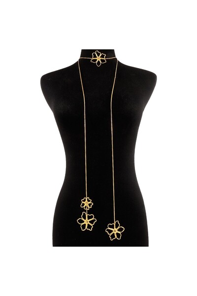 Choice قلادة طويلة بتصميم زهرة غير منتظمة من سبيكة ذهبية أوروبية وأمريكية عتي...