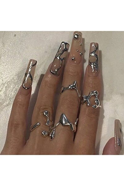 Choice Silver 4Pcs/Set Vintage Irregular Lava Open Ring for Women Water Drop ...