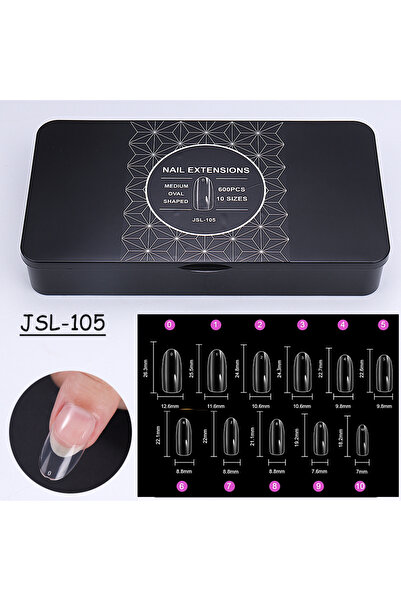 Choice JSL-105 Black Box 600pcs/Box Transparent False Nail Tips Full Cover Long Coffin Stiletto Almond Squa