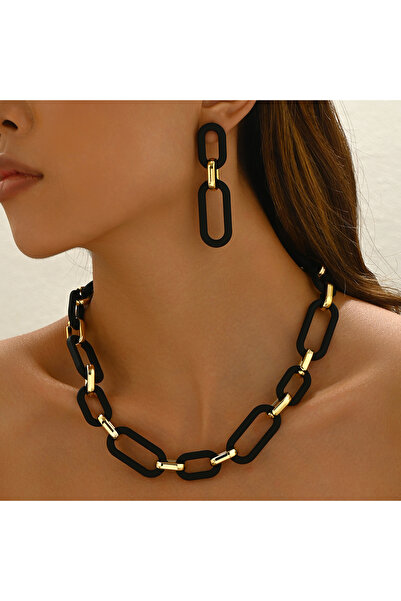 Choice black Black Jewelry Set Acrylic Resin Necklace Earrings for Women Exag...
