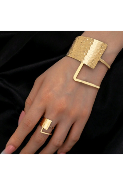 Choice YC4607-1 قطعتان/مجموعة من أساور وخواتم عصرية مطوية ذات وجه عريض مجوف، للنساء