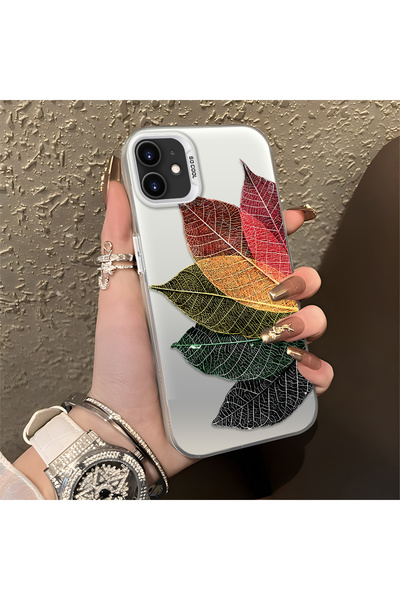 ucuc iPhone 11 Compatible Silicone Edge Acrylic Back Colorful Leaf Protective...