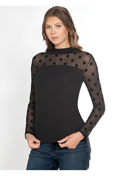 Belinay 8542 Puantiyeli Balıkçı Yaka Uzun Kollu Kadın Body