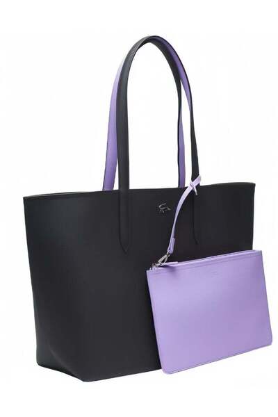 Generic حقيبة يد نسائية كبيرة الحجم ذات وجهين بلونين، أسود وأرجواني