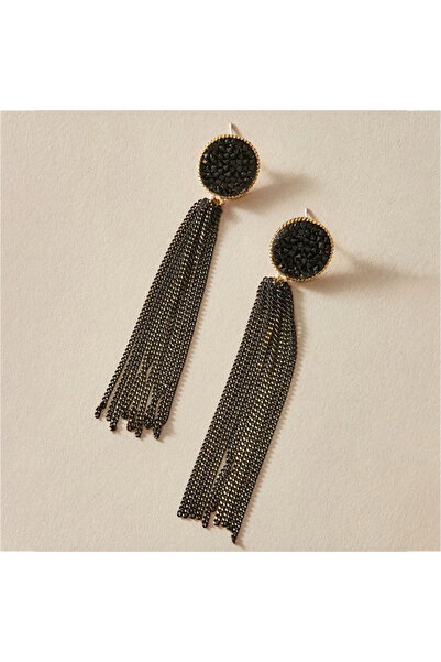Choice HE527-1 Black Retro Long Style Inlaid Rhinestone Fringed Earrings for Women Exaggerated Personality