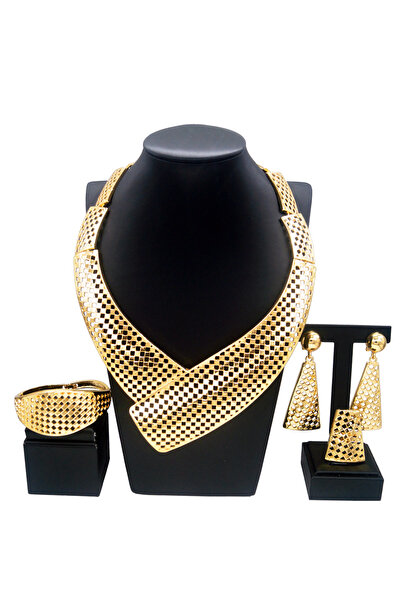 Choice طقم مجوهرات مطلي بالذهب قابل للتعديل بطول 45 سم، رقم الموديل H00568، ب...