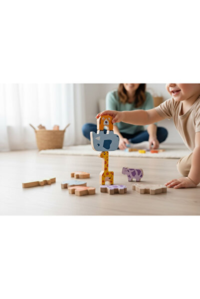 BuradaBuldun Bee Smart Montessori Hayvanlar Blok Denge Oyunu - Doğal Ahşap Eğ...