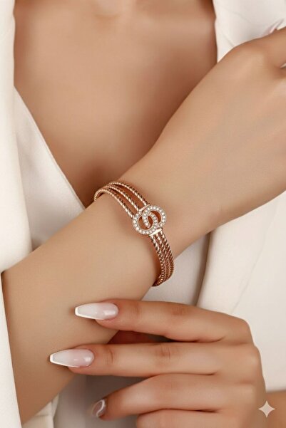 NİZANKA JEWELRY Kenarı Ribli Zirkon Taşlı Halka Detaylı 925 Ayar Rose Gold Gü...