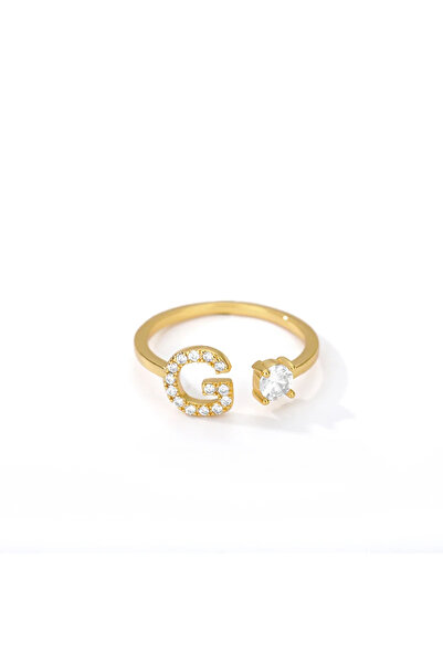 Choice resizable G Zircon Initial A-Z Letter Rings For Women Gold Color Stain...