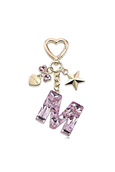 Choice M Cute and shiny letter keychain, pink initials, heart shape, bow, sta...