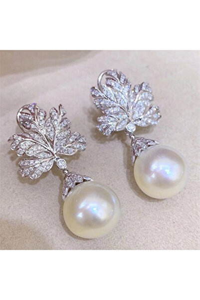 Choice E3550 Huitan Delicate Leaf Pendant Earrings Female Engagement Jewelry Simulated Pearl and Brilliant