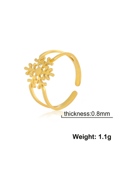 Choice خاتم شتوي أنيق قابل للتعديل بلون ذهبي على شكل ندفة ثلجية، مصنوع من الف...