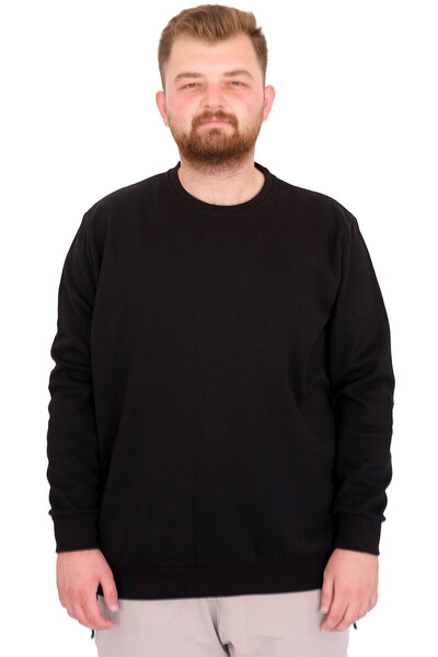ModeXL Mode XL Large Size Men's Crew Neck Sweatshirt Basic U22465 Black