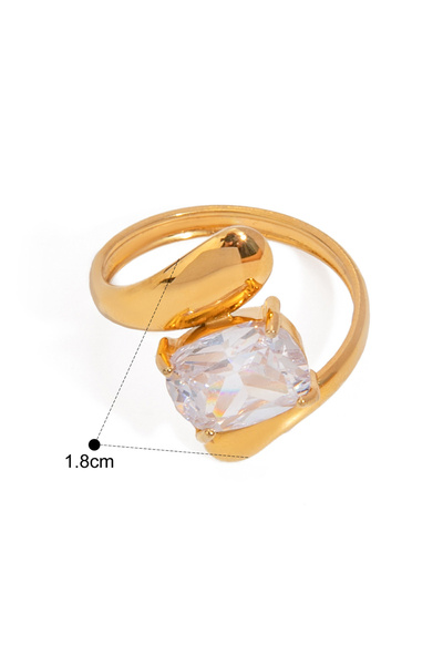 Choice خاتم نسائي من الفولاذ المقاوم للصدأ على شكل قطرة ماء، مرصع بحجر الزركون الكبير، مطلي بالذهب عيار 18 قيراطًا.