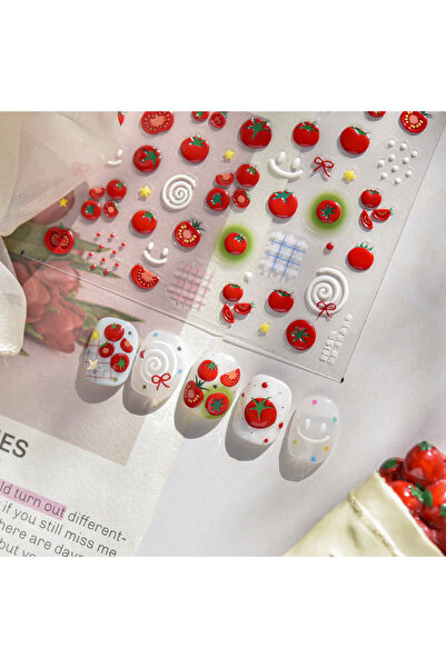 Choice 1pcs Fresh Sweet Fruits Strawberry Cherry Bowknot Love Heart Lemon 5D Nail Art Stickers Self Adhesiv