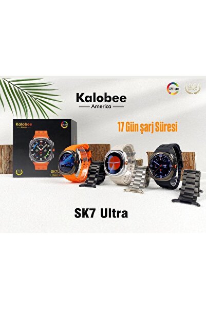 KALOBEE SK-7 Süper Amoled Akıllı Saat 2 Kordon KILIF HEDİYELİ 17 GÜN SARJ