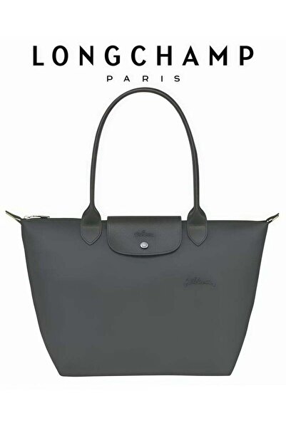 Generic Longchamp Le Pliage Medium Graphite Grey Shoulder Strap Women's Eco-Friendly Fashionable and Versati