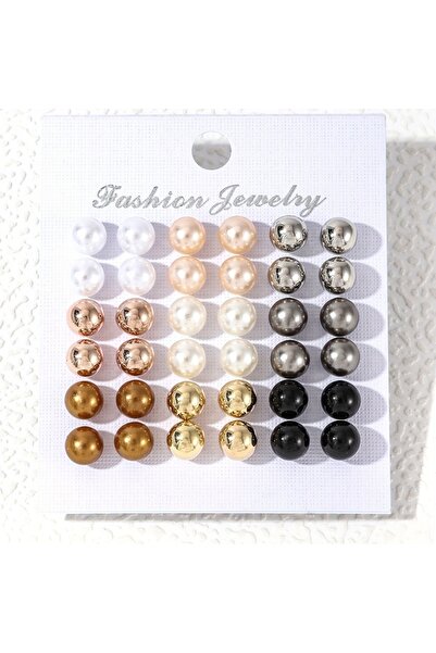 Choice أقراط من اللؤلؤ الصناعي بلون ذهبي أصفر فاتح، 18 زوجًا، بتصميم بسيط وأن...