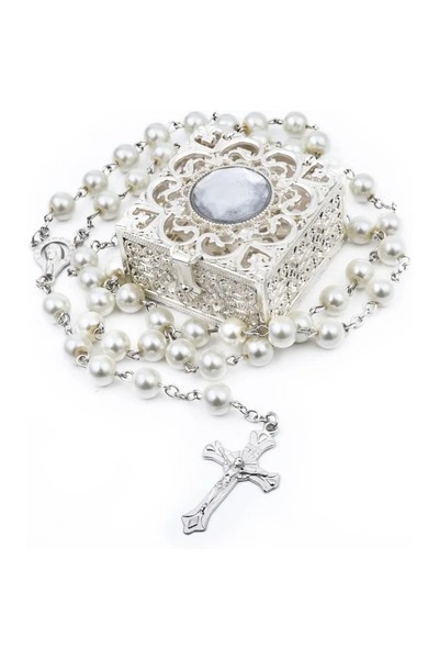 Choice مسبحة بيضاء من المجموعة A، مسبحة كاثوليكية للمناولة الأولى، معبأة في ك...