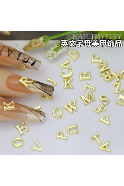 Choice gold-26pcs 26Pcs 3D Gold Alphabet Nail Art Charms Alloy A-Z English Letters Nail Art Decorations Lux