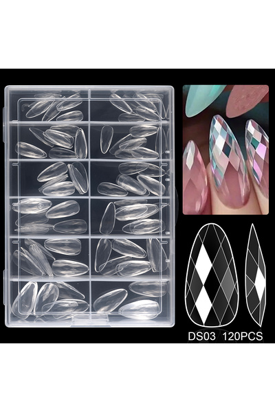 Choice DS-03 120/140 قطعة أظافر صناعية قصيرة شفافة على شكل لوز، تغطية كاملة، ...
