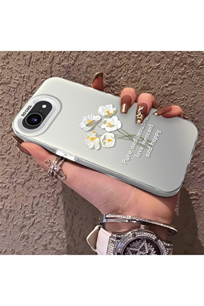 ucuc iPhone 16E Compatible Silicone Edge Acrylic Back White Flower Protective...